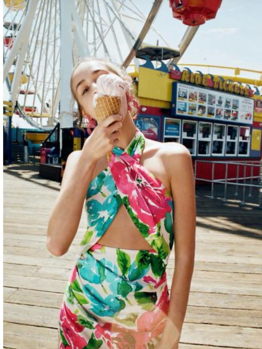 Zara Tropical Twist Halter Mini Dress in Pink & Green